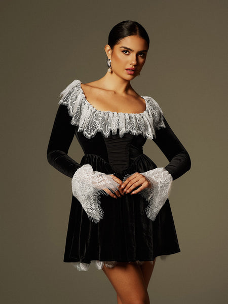 【新品未使用】nowos 新作！Velour Mini Dress Emlyn Velour Mini Dress In Black | Bardot