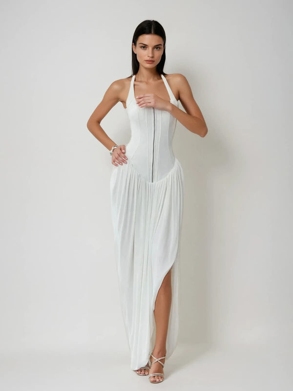 Jaznae Halterneck Zipper Maxi Dress