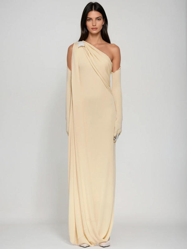 Jehiel One Shoulder Draped Maxi Dress In Butter Yellow