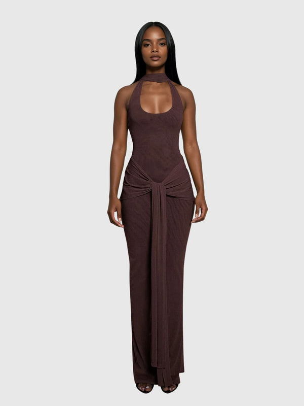 Jelissa Halterneck Tie Up Scarf Maxi Dress