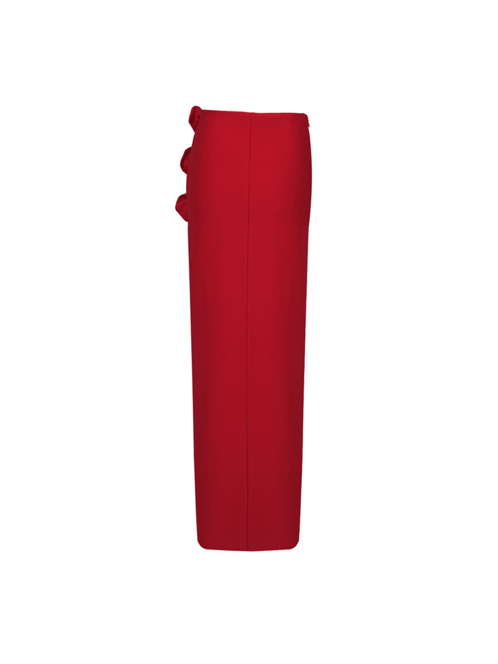 Jessamine Flower Asymmetric Bandage Skirt In Red - Mew Mews