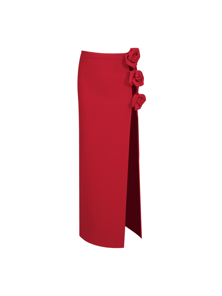 Jessamine Flower Asymmetric Bandage Skirt In Red - Mew Mews