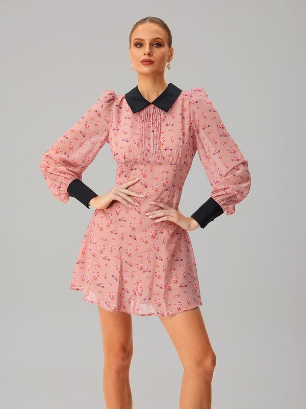 Jetquasar Folded Collar Floral Mini Dress