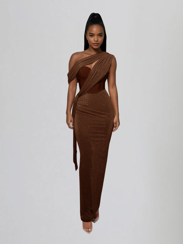 Jetsama One Shoulder Draped Maxi Dress