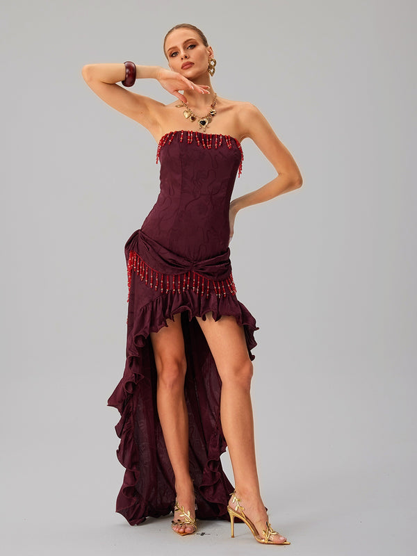 Jetskin Strapless Lace Up Tiered Maxi Dress