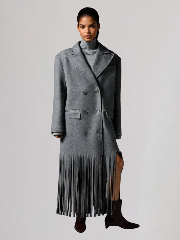 Jitteron Folded Collar Fringe Coat