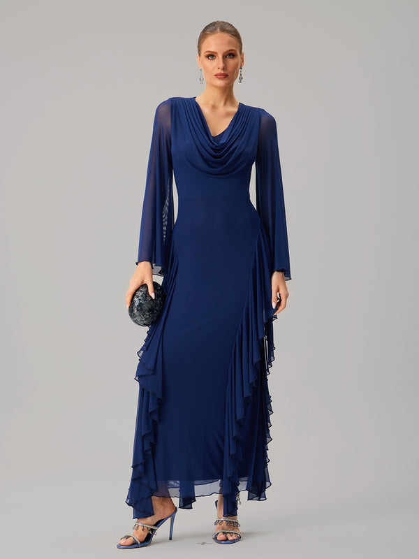 Jitterxa Cowl Neck Ruffle Maxi Dress