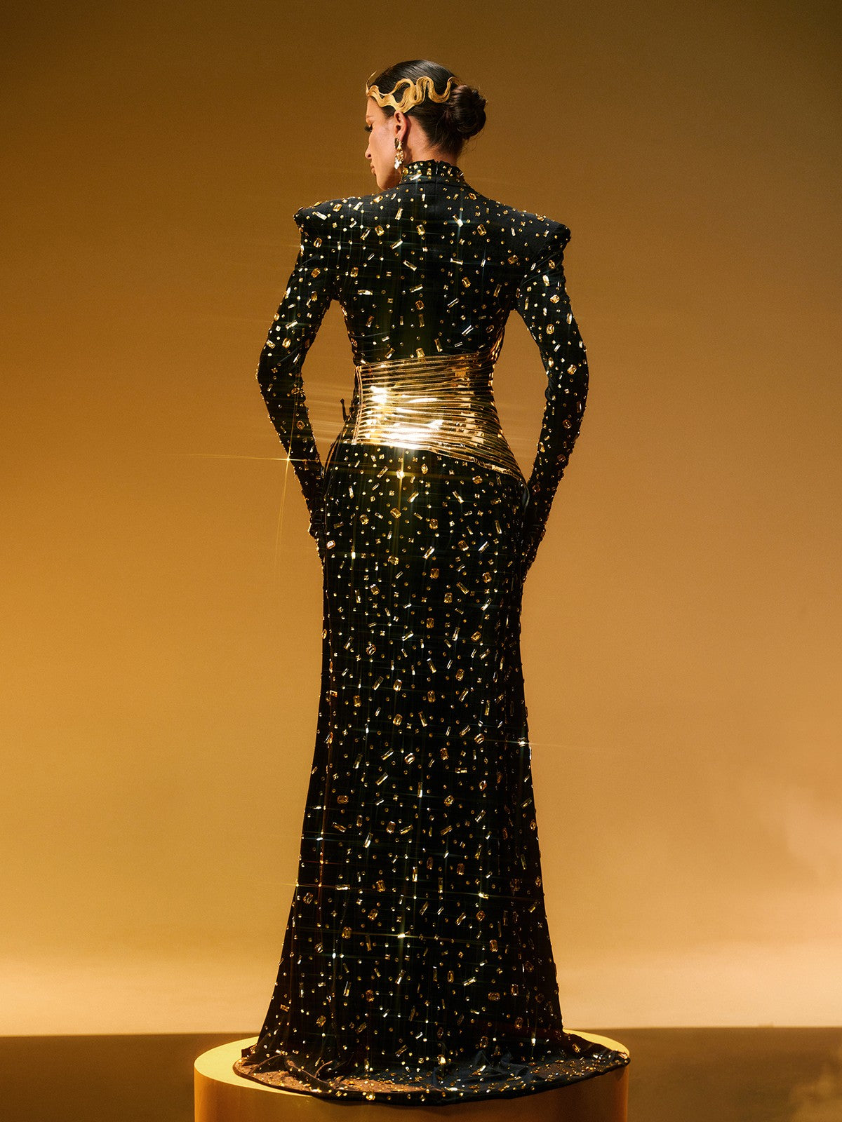 Jonson Rhinestone Embellished Split Maxi Dress In Black – Mew Mews
