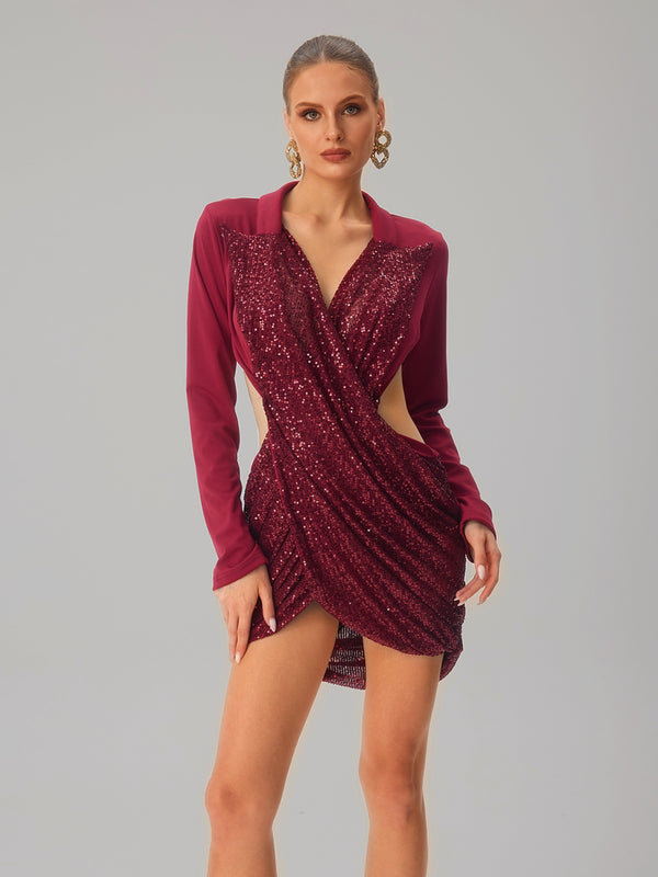 Jounceface V Neck Sequin Cutout Mini Dress