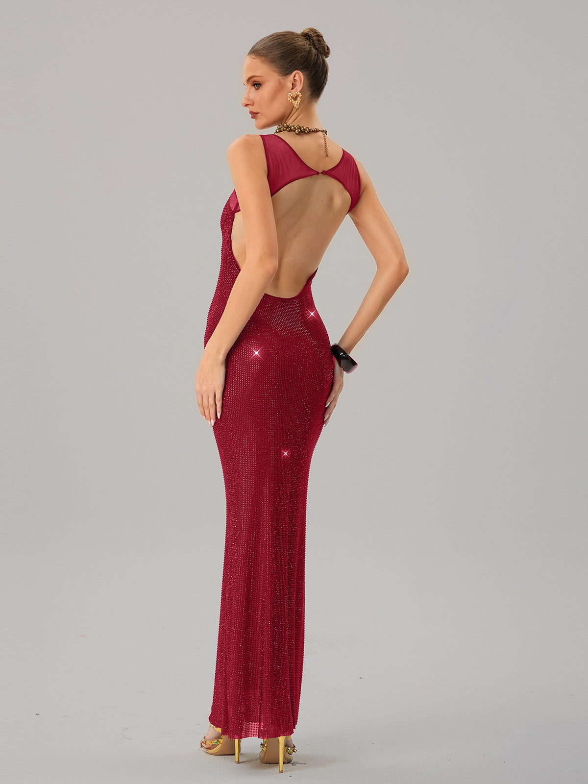 Jouncegrid Backless Rhinestone Maxi Dress In Red – Mew Mews