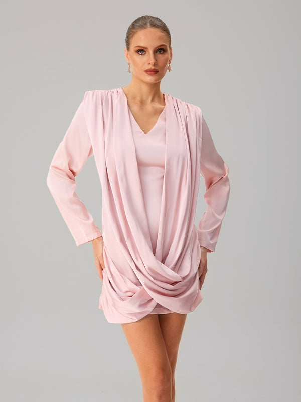Jounceor V Neck Satin Ruched Mini Dress