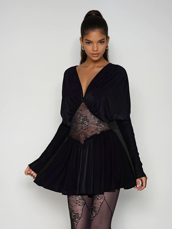 Jovortex V Neck Lace Mini Dress