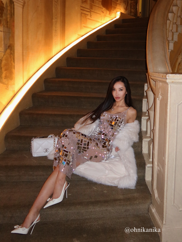 Jynvira Spaghetti Rhinestone Acrylic Mesh Maxi Dress