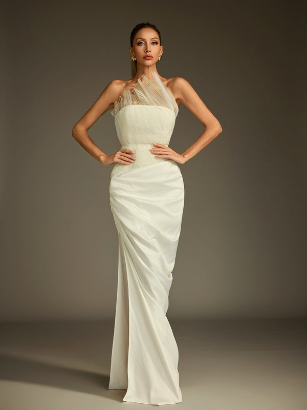 Kaelan Strapless Ruched Split Skirt Set
