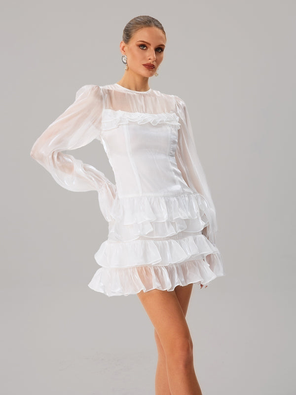 Kahiau Flare Sleeve Ruffle Tiered Mini Dress