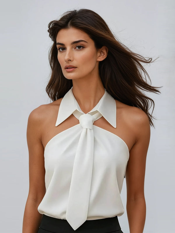 Kaldi Folded Collar Tie Shirt In White