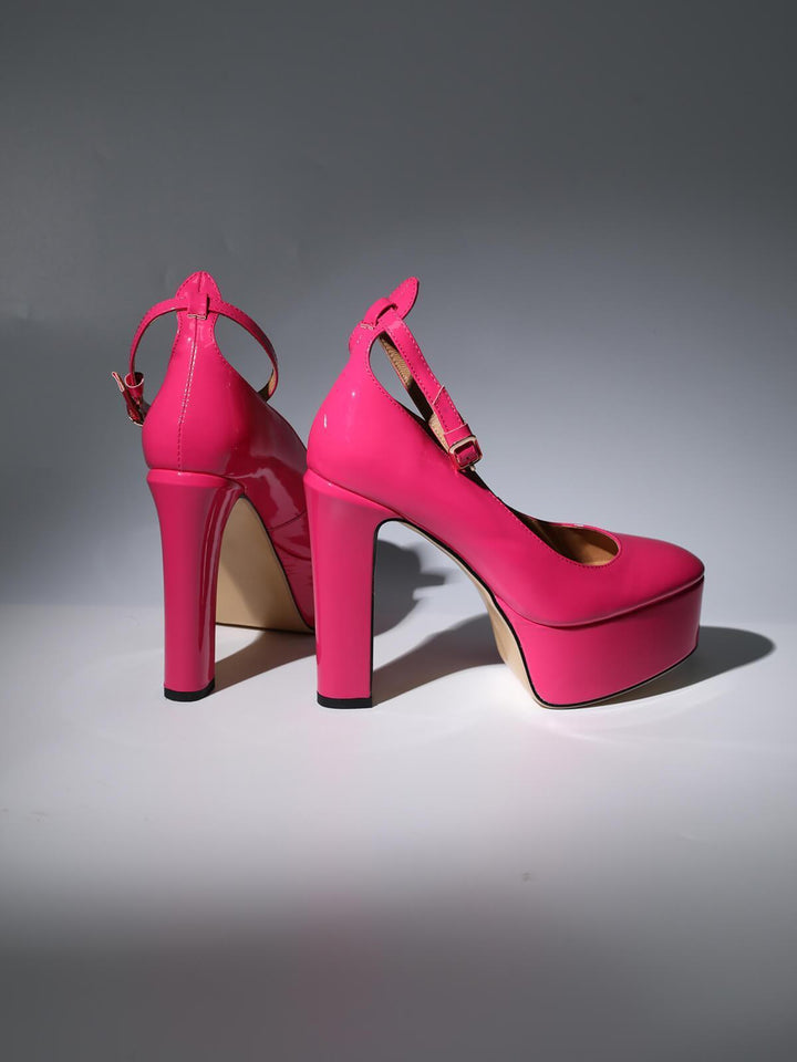 Kalea Leather Platform Heels In Hot Pink - Mew Mews