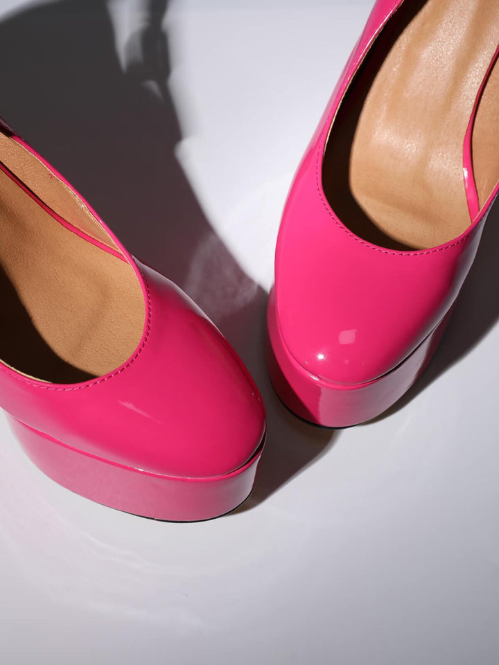 Kalea Leather Platform Heels In Hot Pink - Mew Mews