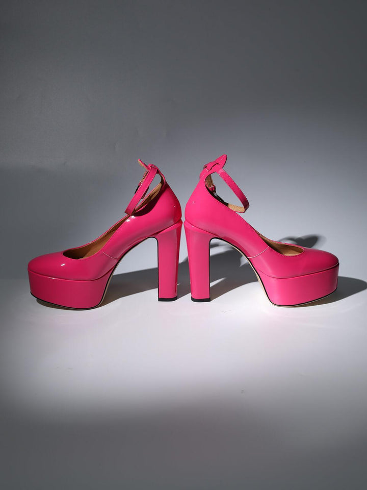 Kalea Leather Platform Heels In Hot Pink - Mew Mews