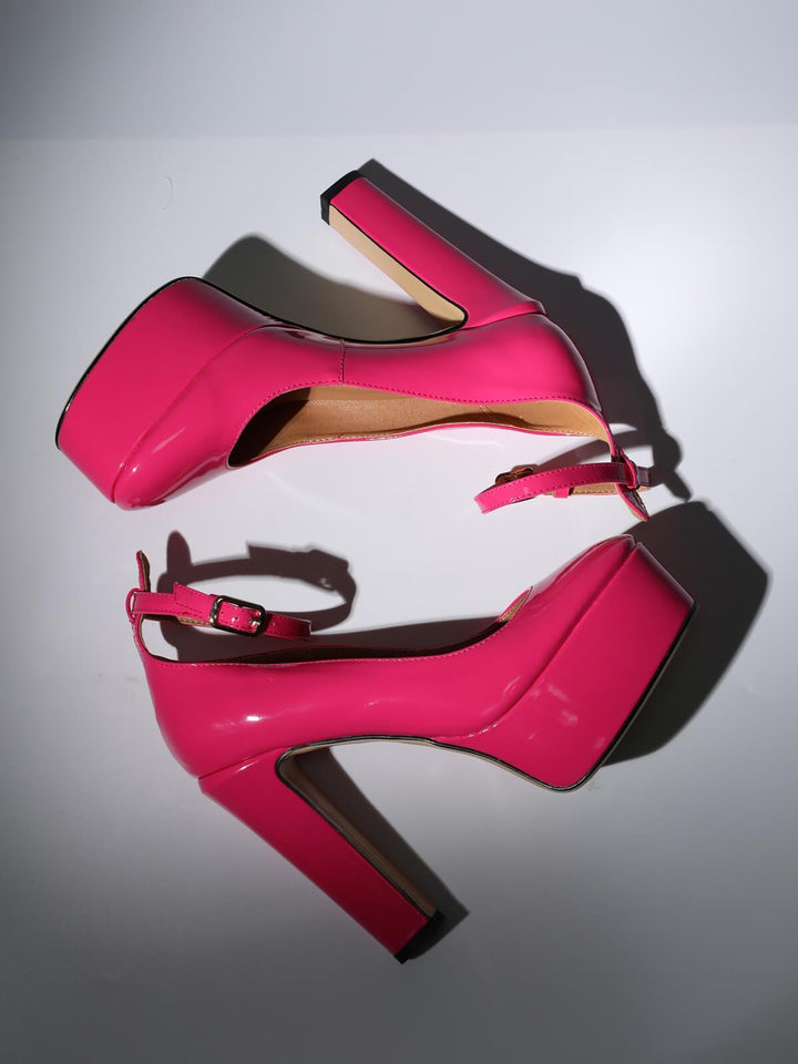 Kalea Leather Platform Heels In Hot Pink - Mew Mews