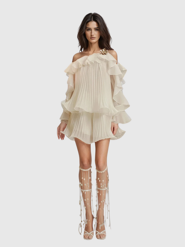 Kaniel Ruffle Pleated Skirt Set