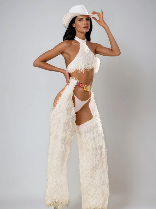 Karlaye Cutout Feather Pants Set
