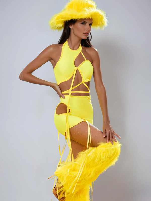 Karma Cutout Feather Skirt Set