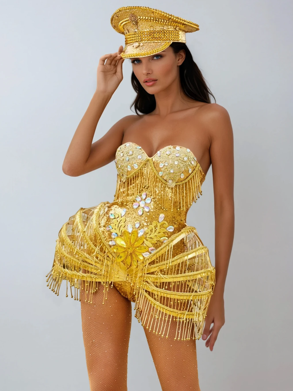 Karolina Strapless Fringe Crystal Bodysuit