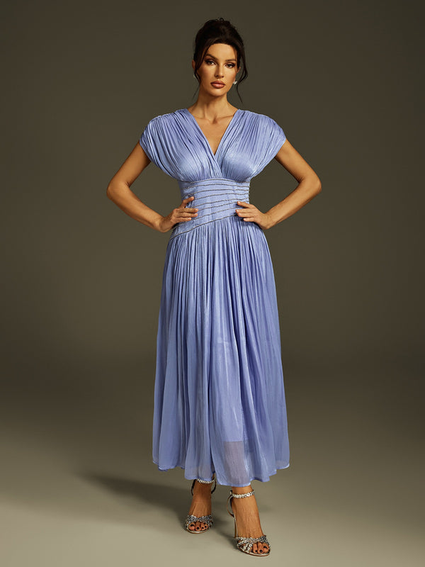 Kasen V Neck Ruched Maxi Dress