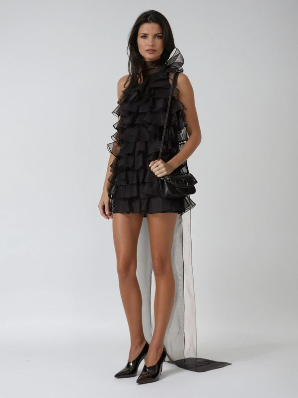 Katelin Tulle Trimmed Mini Dress