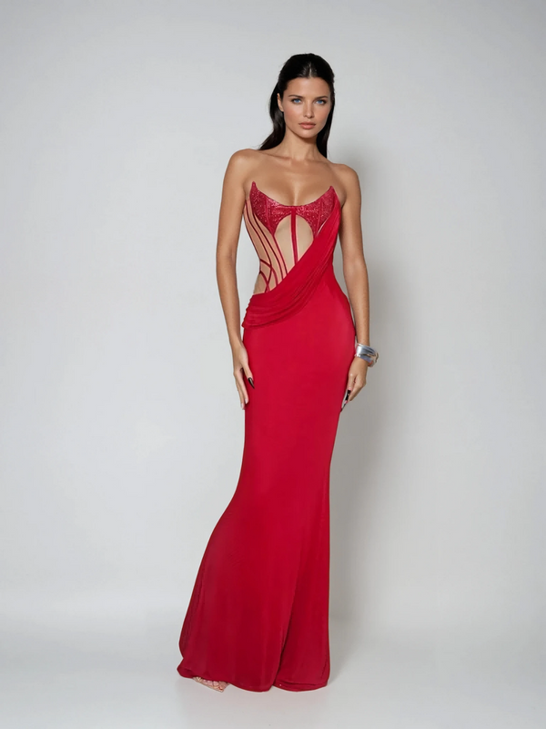 Kathani Strapless Draped Maxi Dress