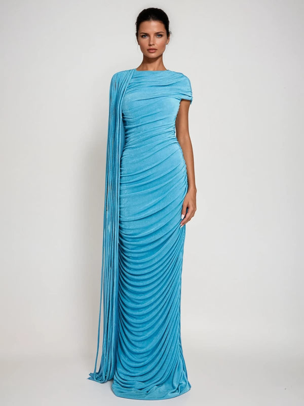 Katinka Draped Maxi Dress In Blue