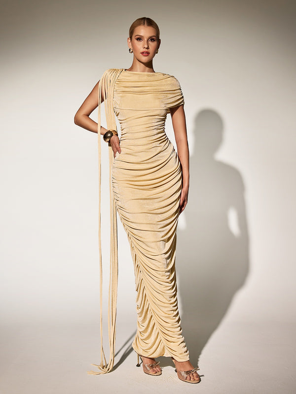 Katinka Draped Maxi Dress In Beige