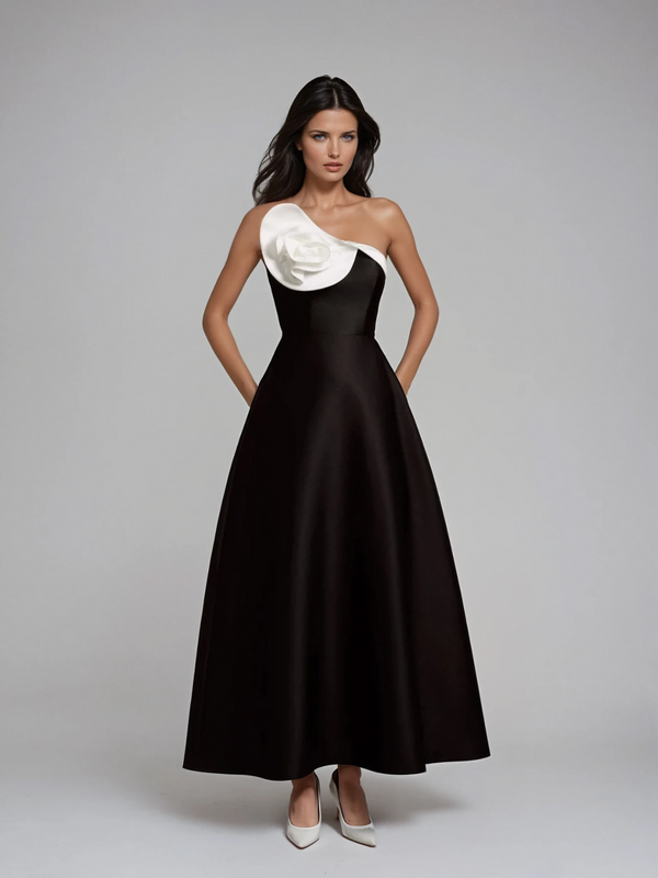 Katoka Strapless Flower Satin Maxi Dress