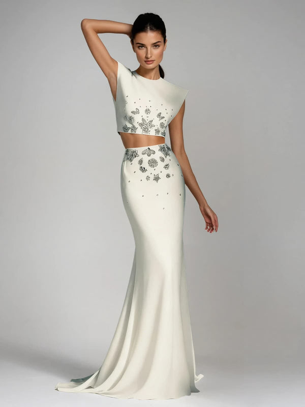 Kelvina Sleeveless Crystal Skirt Set