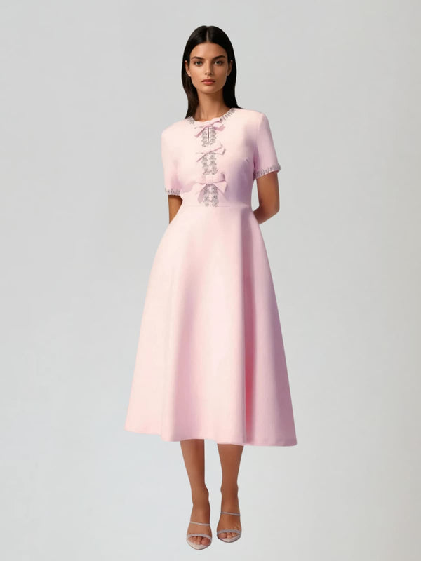 Kinetix Short Sleeve Bow Rhinestone Midi Dress