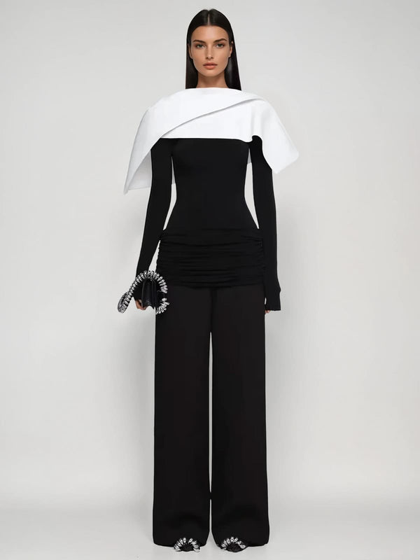 Knighta Cape Detail Ruched Pants Set