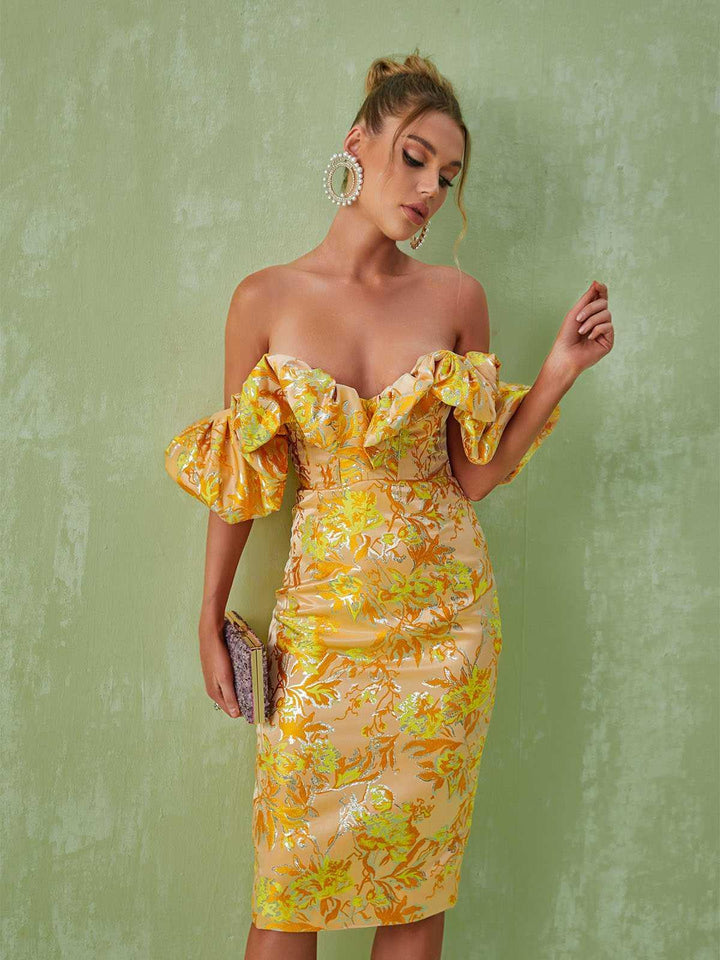 Kore Off Shoulder Jacquard Midi Dress - Mew Mews