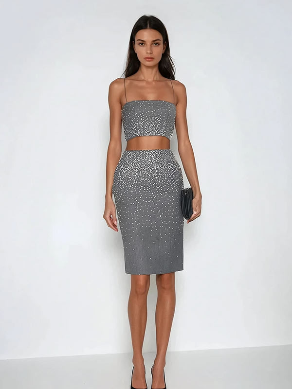 Kosmotron Spaghetti Rhinestone Skirt Set