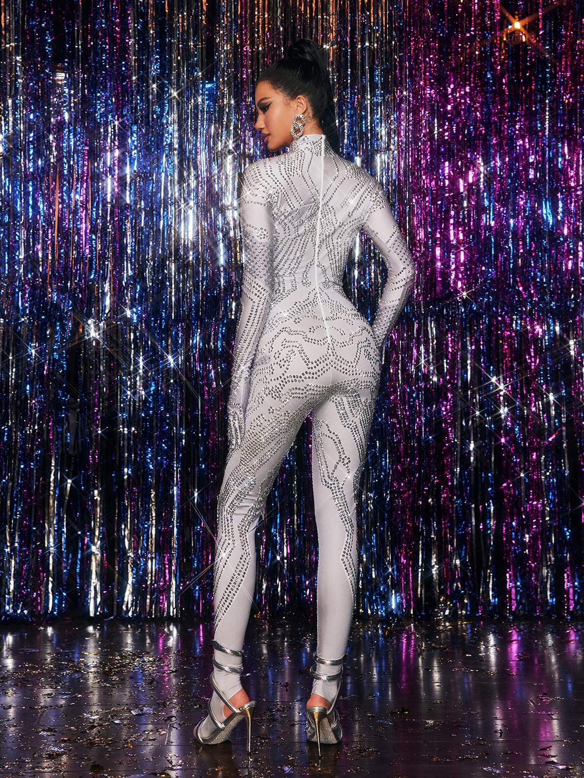 Kryxara High Neck Rhinestone Jumpsuit With Gloves – Mew Mews