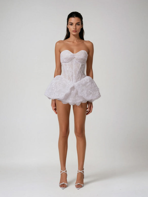 Kymatix Strapless Corset Lace Floral Mini Dress