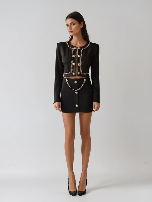 Kyraza Long Sleeve Chain Bandage Skirt Set