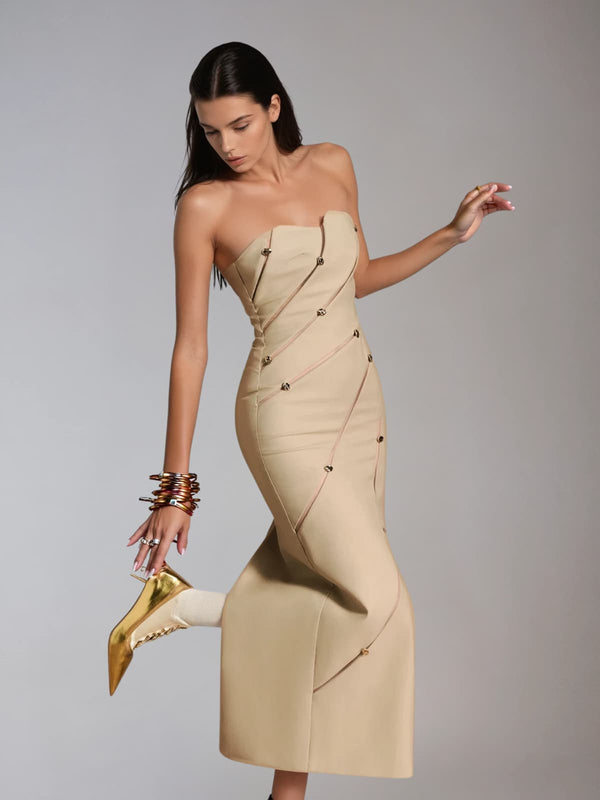 Laethar Strapless Maxi Dress In Khaki
