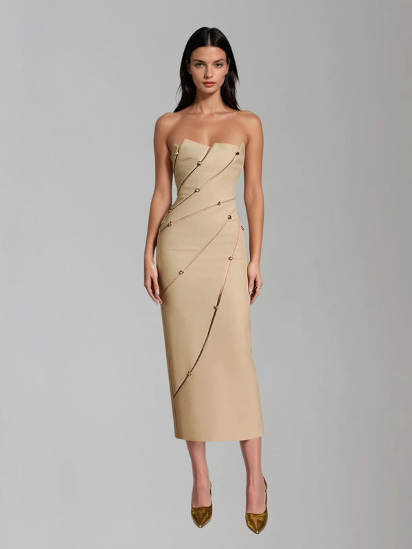 Laethar Strapless Maxi Dress In Khaki