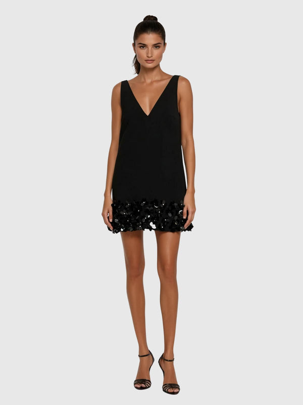 Laethion Plunge Neck Sequin Mini Dress