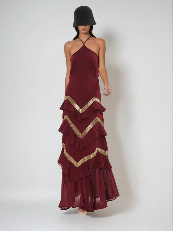 Lagrangea Halterneck Tiered Maxi Dress