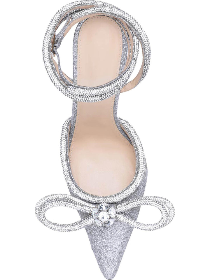 Laila Bow Crystal Satin Heels In Silver - Mew Mews Fashion