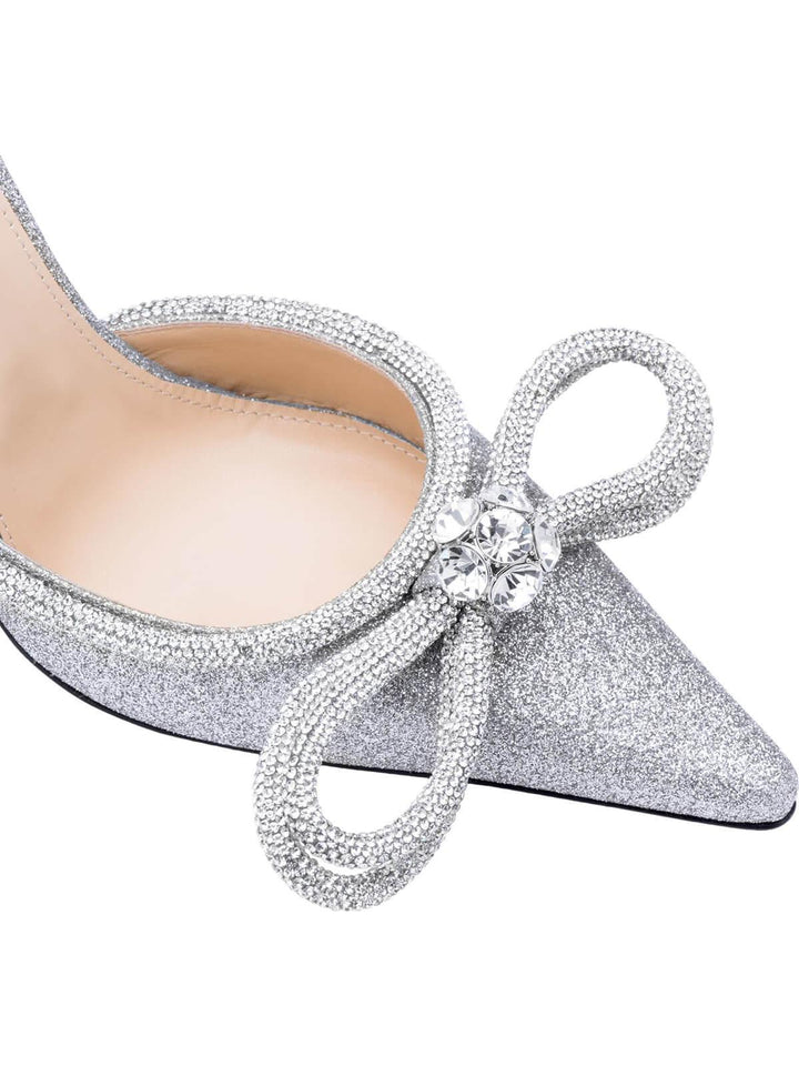 Laila Bow Crystal Satin Heels In Silver - Mew Mews Fashion