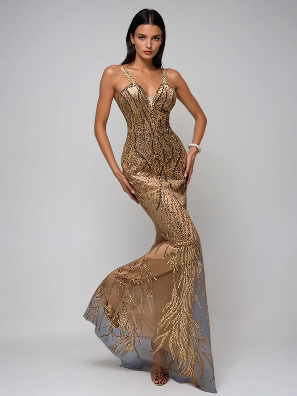 Lasharon Spaghetti Sequin Maxi Dress