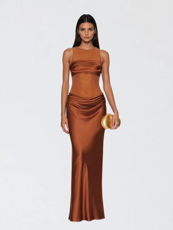 Laudine Sleeveless Ruched Satin Dress